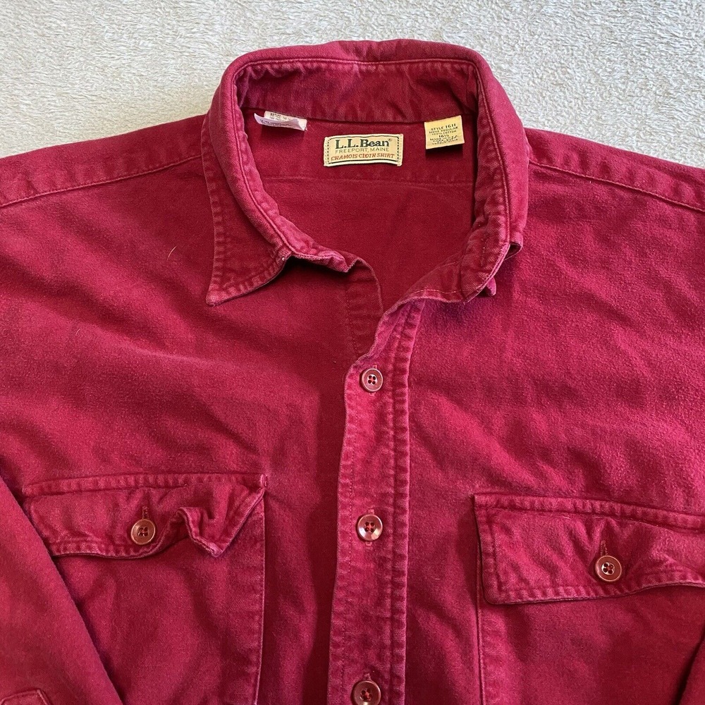 Vintage LL Bean Chamois Cloth Shirt Mens 16.5 Red Flannel Hiking Outdoor USA - Picture 1 of 9